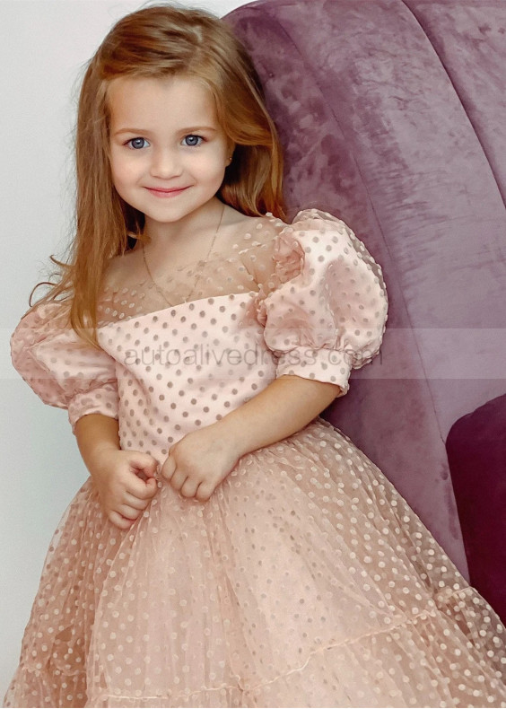 Blush Polka Dotted Lace Sweet Flower Girl Dress